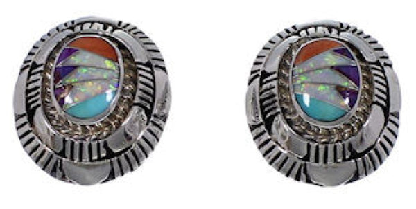 Turquoise And Multicolor Inlay Sterling Silver Post Earrings AS34559